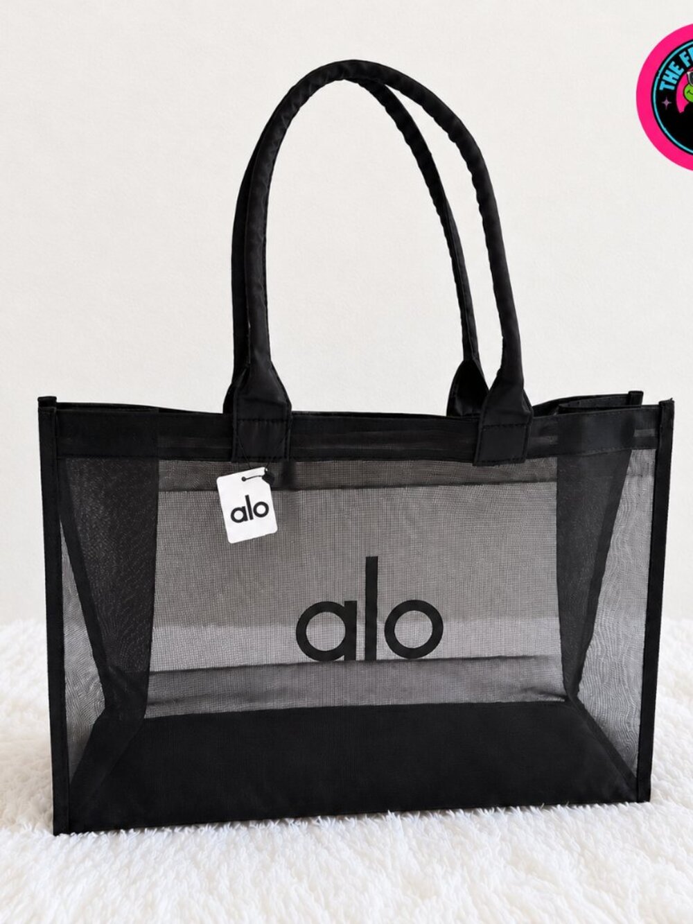 NWT Alo Yoga Sheer Large Mesh Tote Bag Black Oversized Gym Travel Beach Carryall
